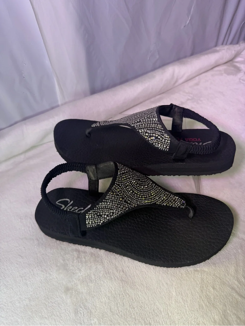 Skechers Black Sparkle Backstrap Thong Sandal